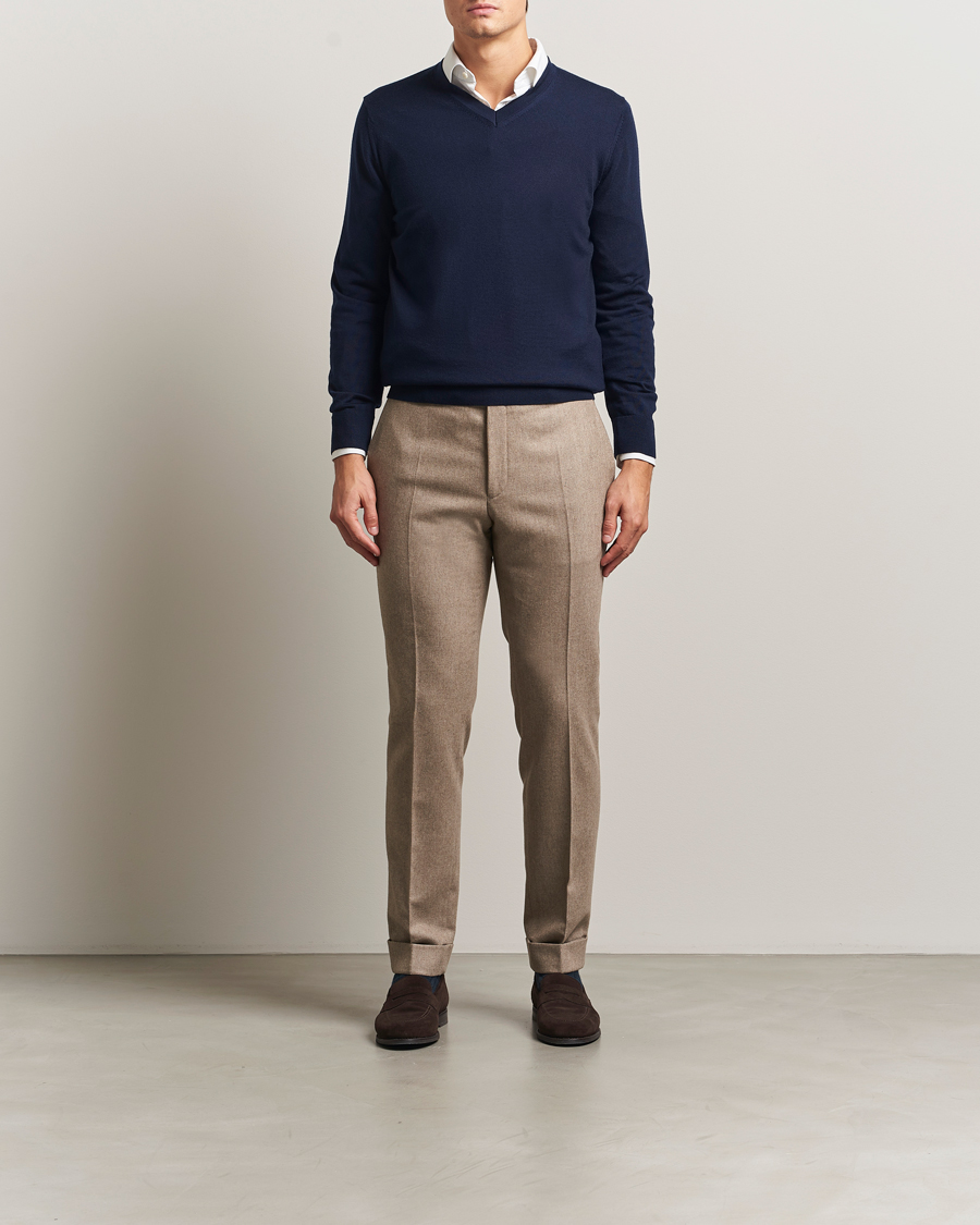Homme | Pulls Et Tricots | Charles Tyrwhitt | Pure Merino V-Neck Jumper Navy