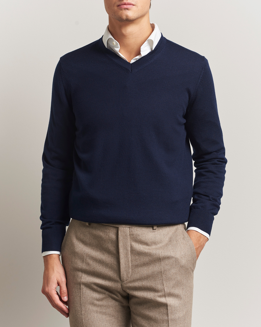 Homme | Pulls Et Tricots | Charles Tyrwhitt | Pure Merino V-Neck Jumper Navy
