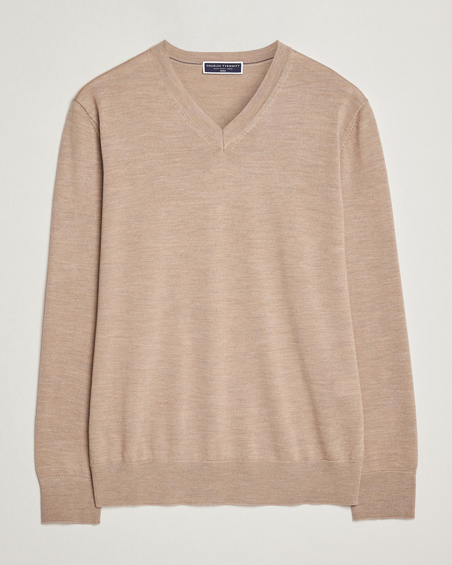 Homme | Pulls Et Tricots | Charles Tyrwhitt | Pure Merino V-Neck Jumper Oatmeal