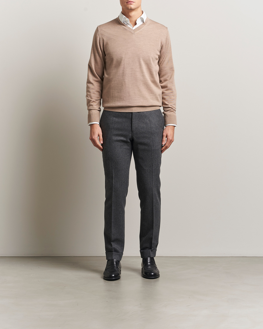 Homme | Pulls Et Tricots | Charles Tyrwhitt | Pure Merino V-Neck Jumper Oatmeal