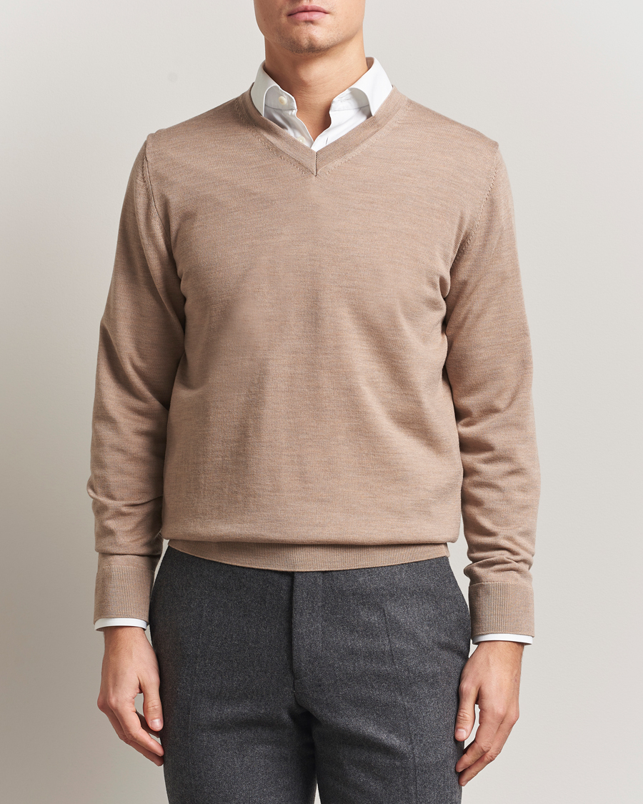Homme | Pulls Et Tricots | Charles Tyrwhitt | Pure Merino V-Neck Jumper Oatmeal