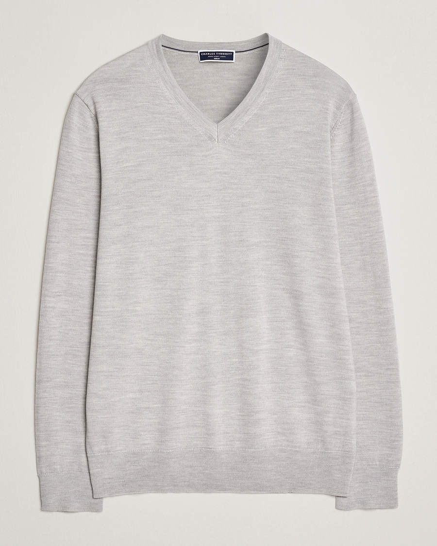 Homme | Pulls Et Tricots | Charles Tyrwhitt | Pure Merino V-Neck Jumper Silver Grey