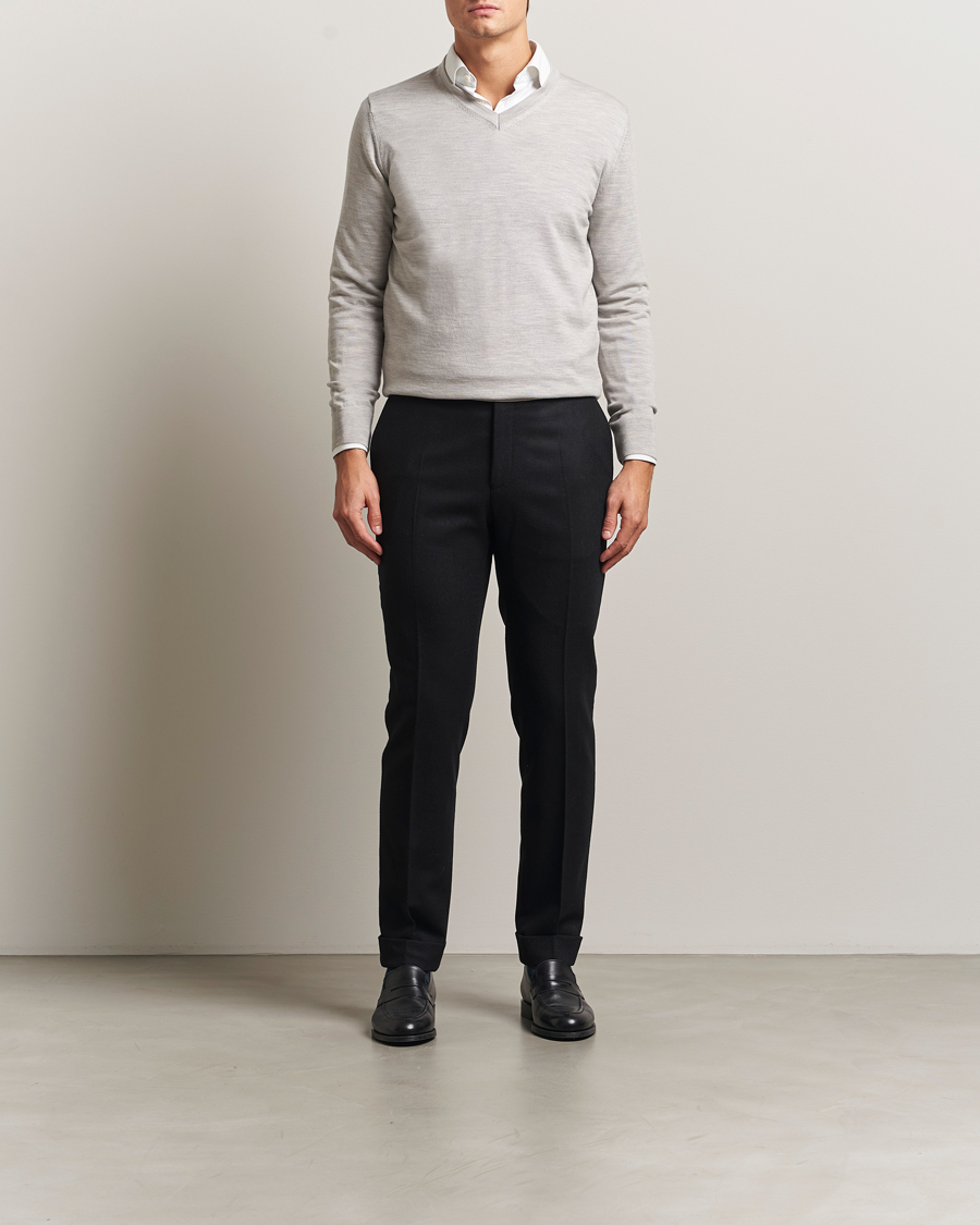 Homme | Pulls Et Tricots | Charles Tyrwhitt | Pure Merino V-Neck Jumper Silver Grey