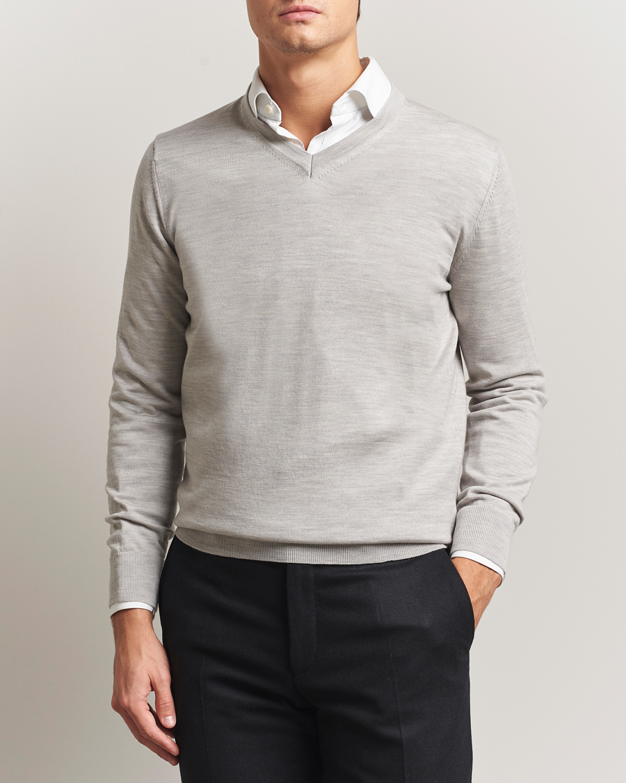 Homme | Pulls Et Tricots | Charles Tyrwhitt | Pure Merino V-Neck Jumper Silver Grey