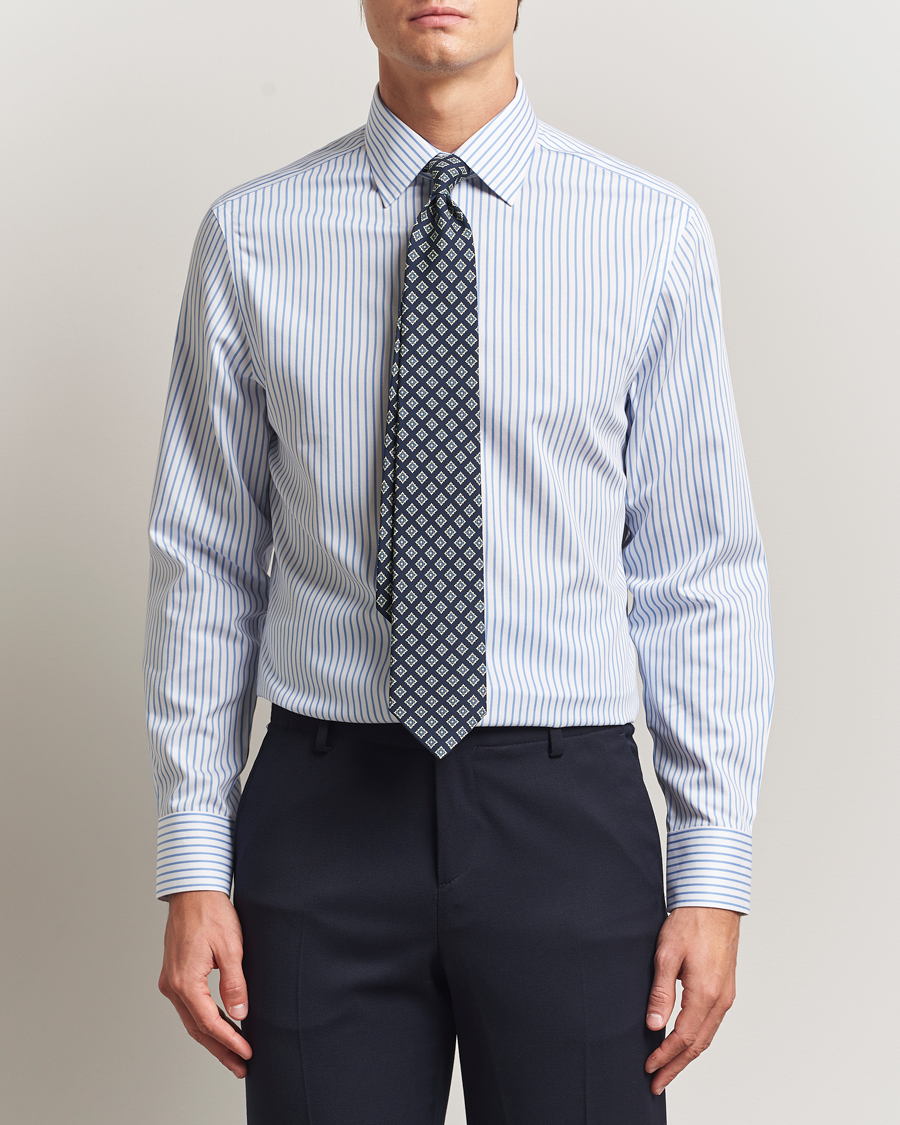 Homme | Chemises | Charles Tyrwhitt | Slim Fit Non Iron Twill Stripe Shirt Blue