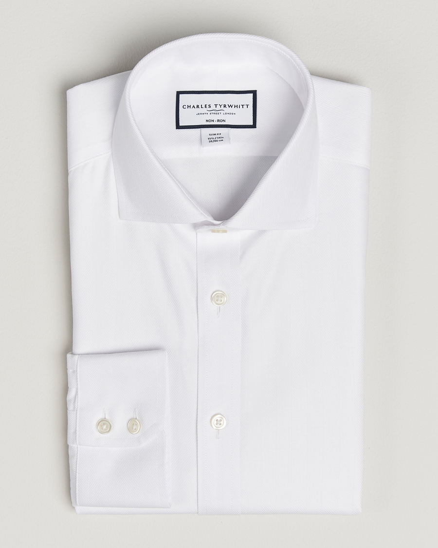 Homme | Chemises | Charles Tyrwhitt | Slim Fit Non Iron Herringbone Cut Away Shirt White