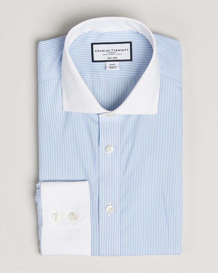Homme | Chemises | Charles Tyrwhitt | Slim Fit Non Iron Bengal Stripe Winchester Shirt Sky Blue
