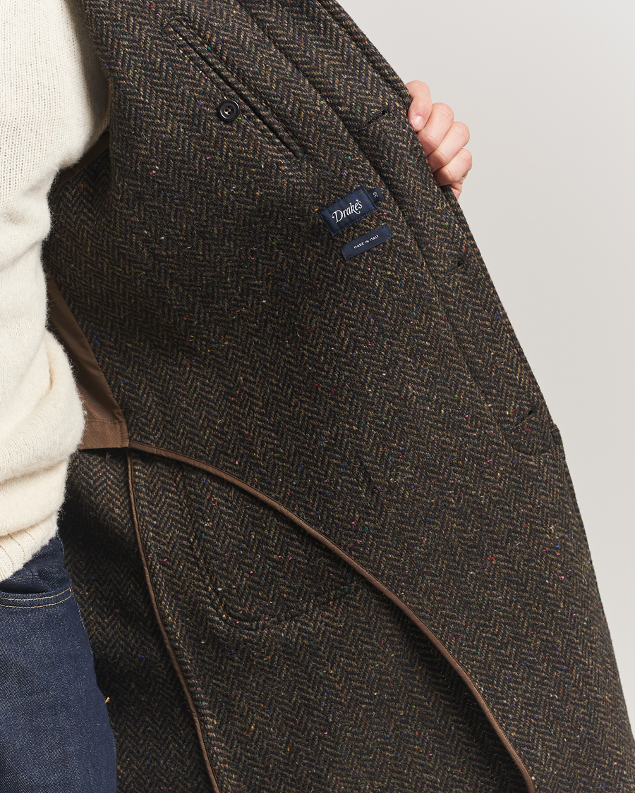 Homme | Manteaux Et Vestes | Drake's | Herringbone Raglan Overcoat Brown