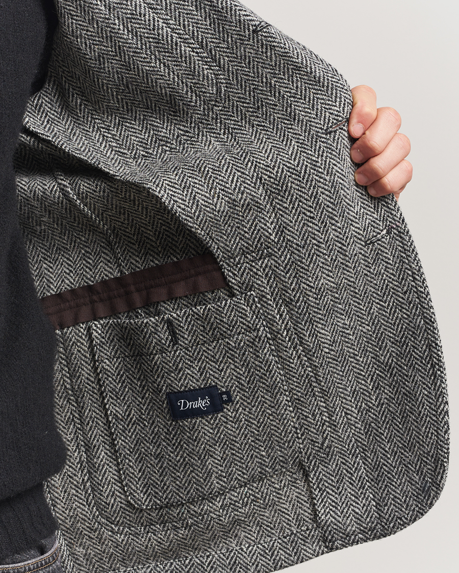 Homme | Blazers | Drake's | MKVII Wool Herringbone Blazer Grey