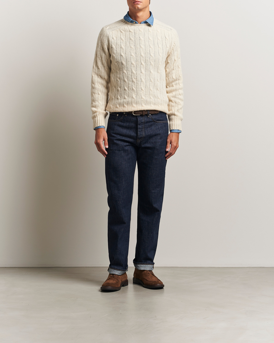 Homme | Pulls Et Tricots | Drake's | Brushed Shetland Cable Crew Ecru