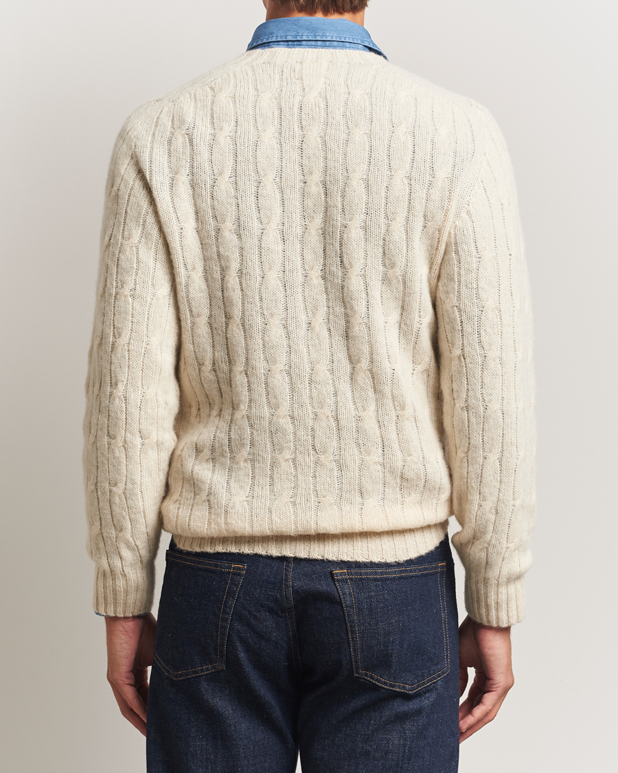 Homme | Pulls Et Tricots | Drake's | Brushed Shetland Cable Crew Ecru