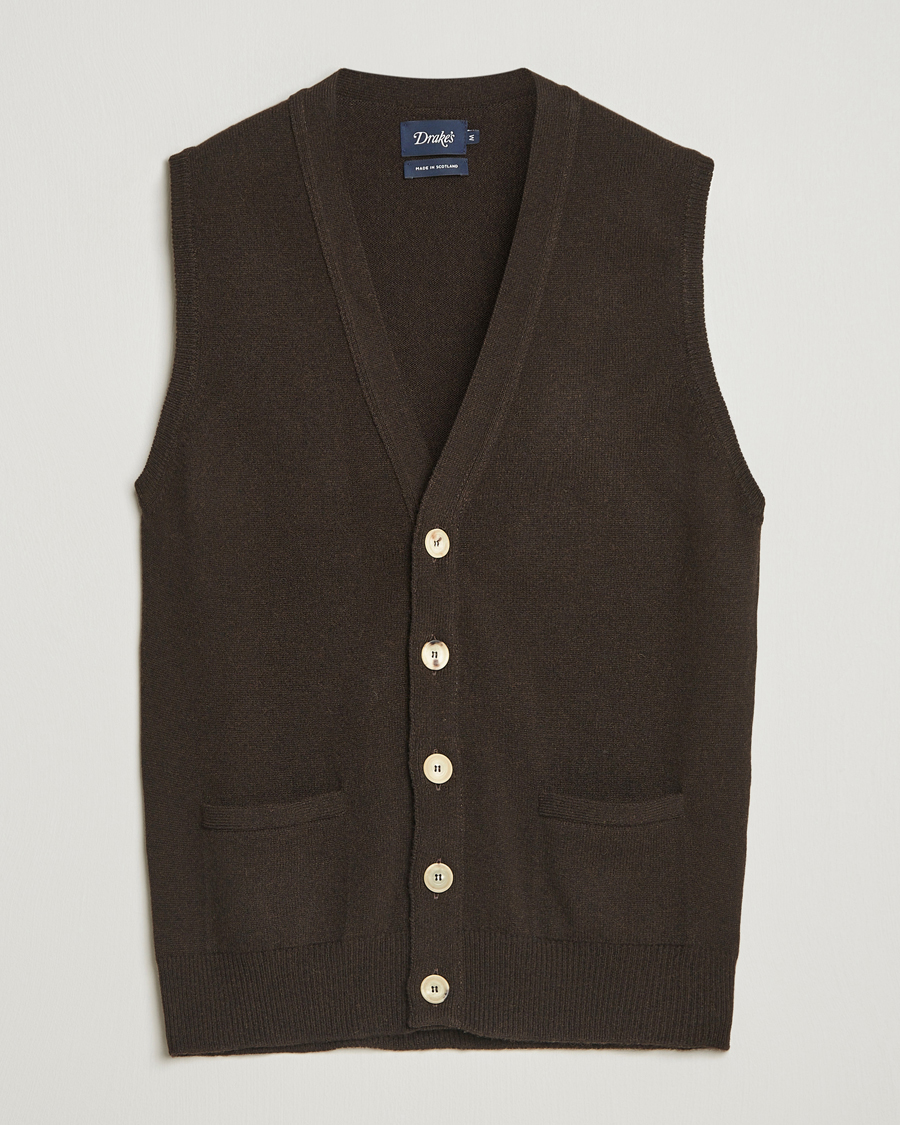 Homme | Pulls Et Tricots | Drake's | Lambswool Vest Cardigan Dark Brown