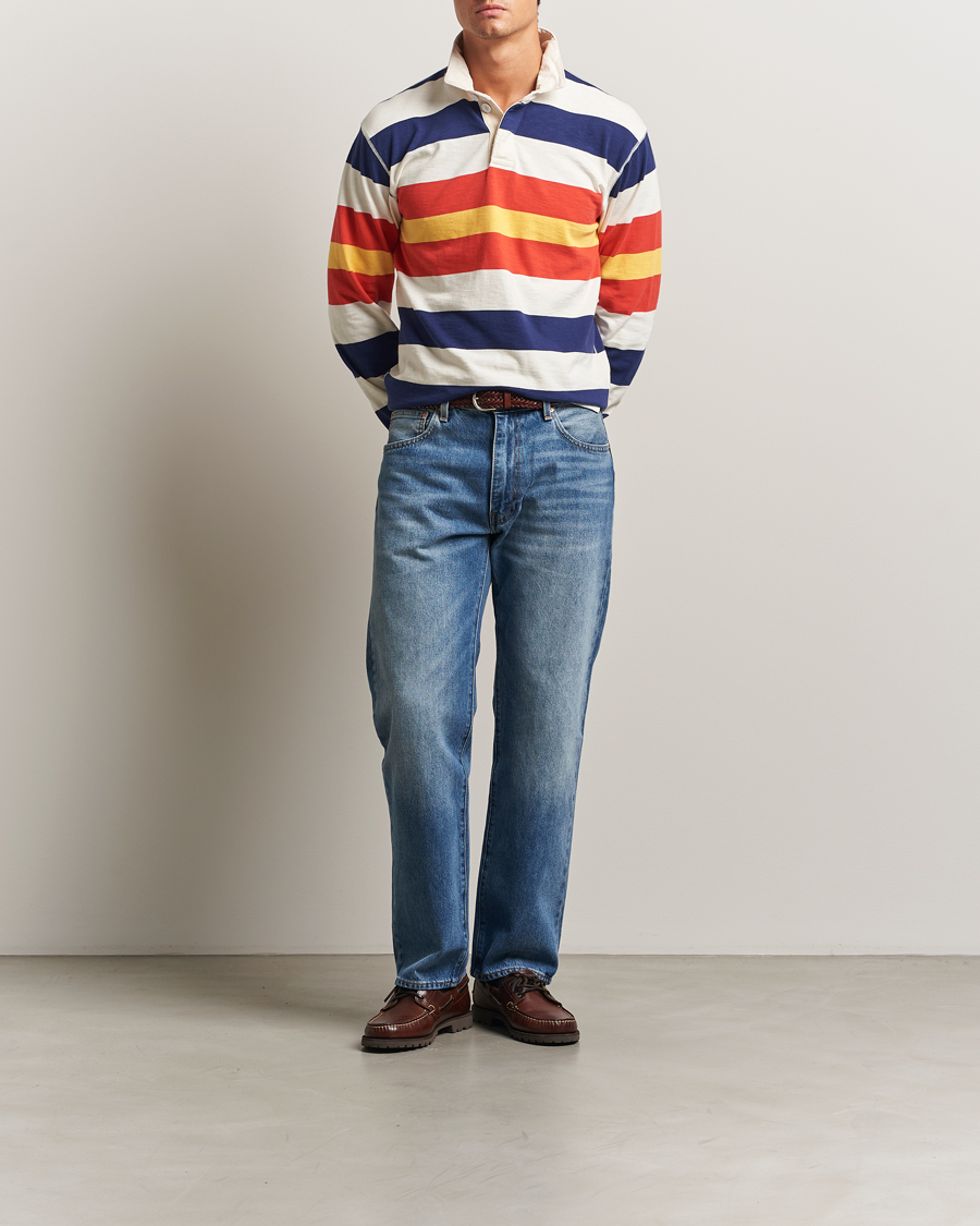 Homme | Pulls Et Tricots | Drake's | Striped Flame Rugby Shirt White/Navy/Red