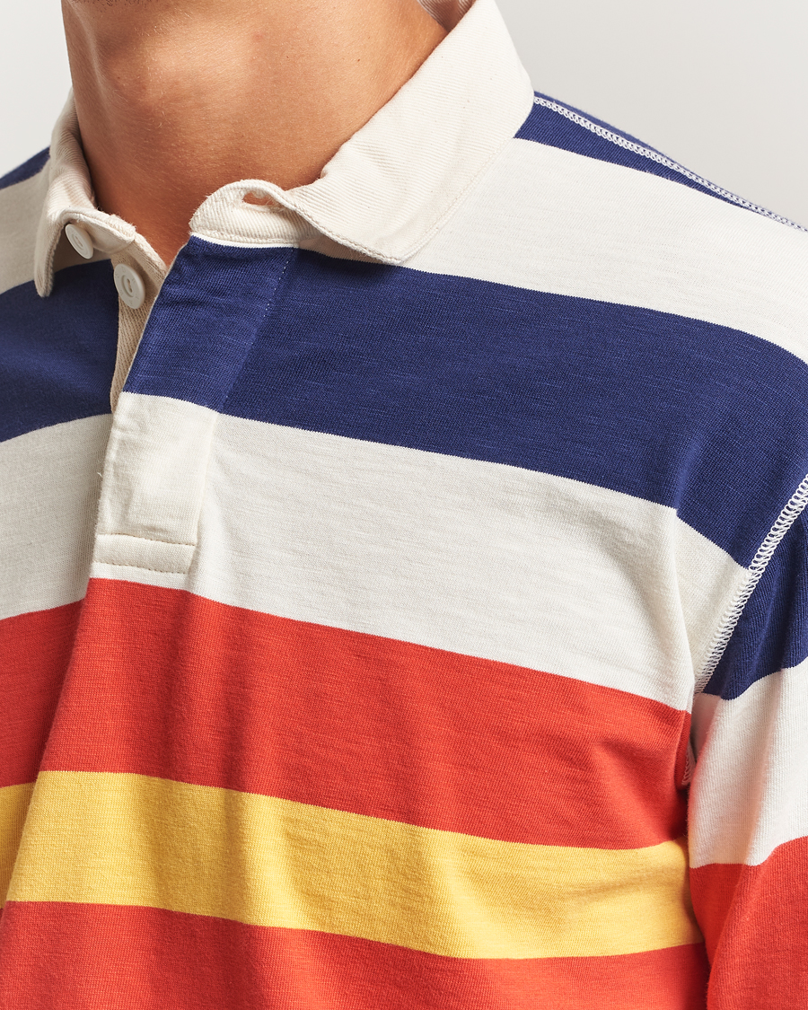 Homme | Pulls Et Tricots | Drake's | Striped Flame Rugby Shirt White/Navy/Red