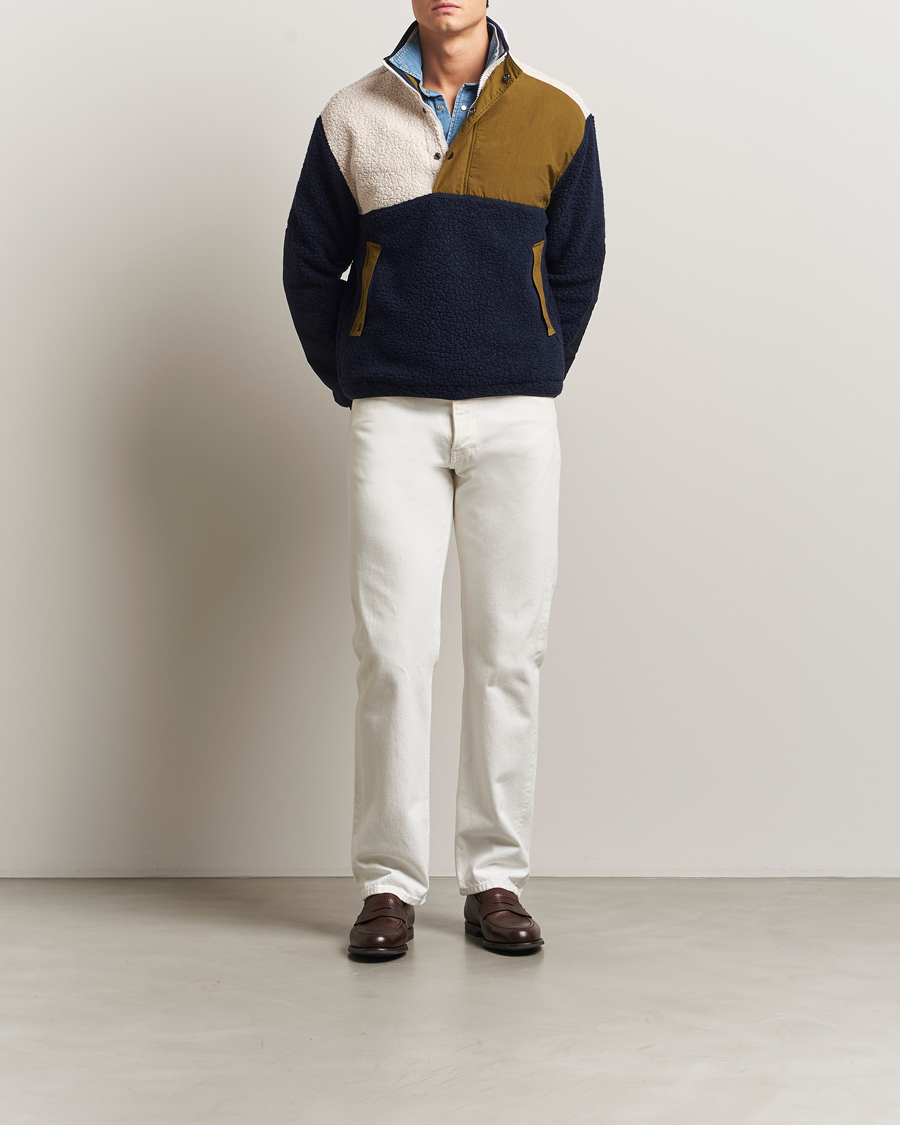 Homme | Pulls Et Tricots | Drake's | Colourblock Half-Zip Fleece Navy/Ecru/Yellow
