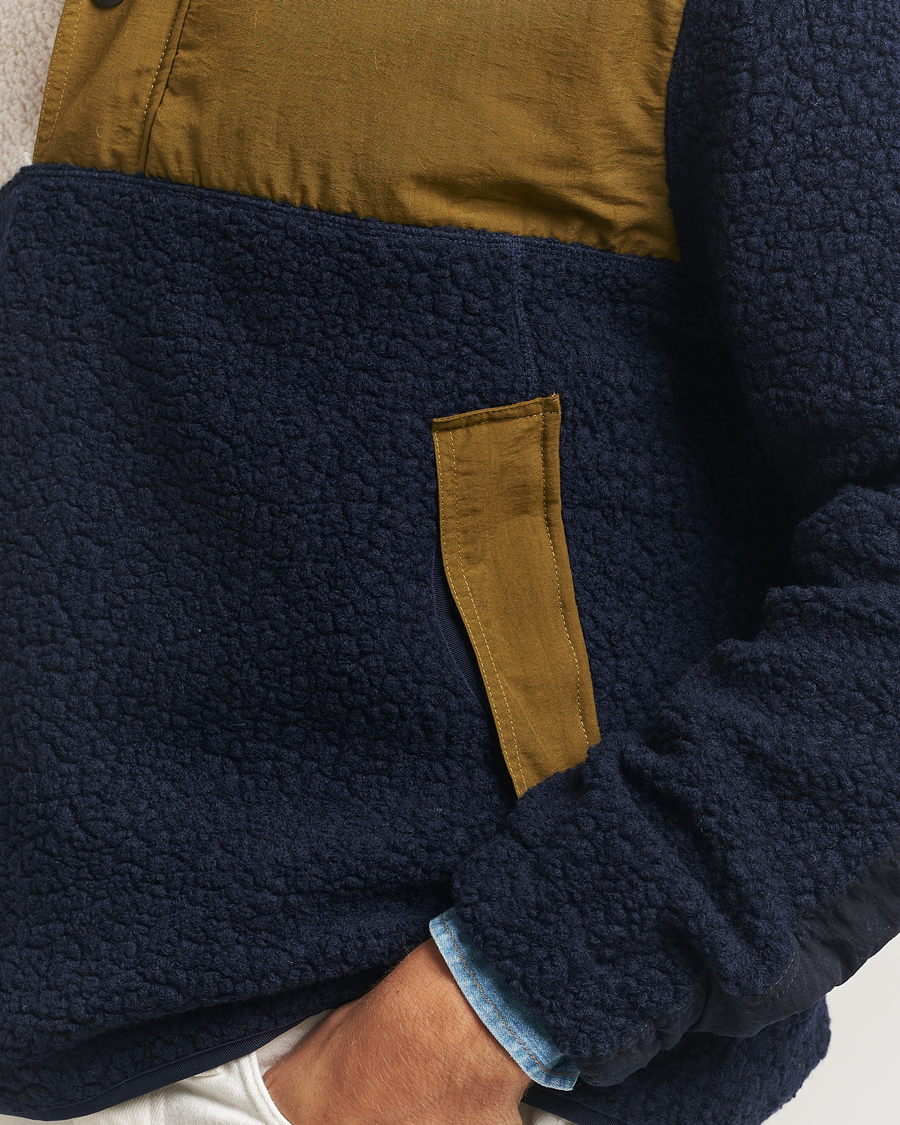 Homme | Pulls Et Tricots | Drake's | Colourblock Half-Zip Fleece Navy/Ecru/Yellow