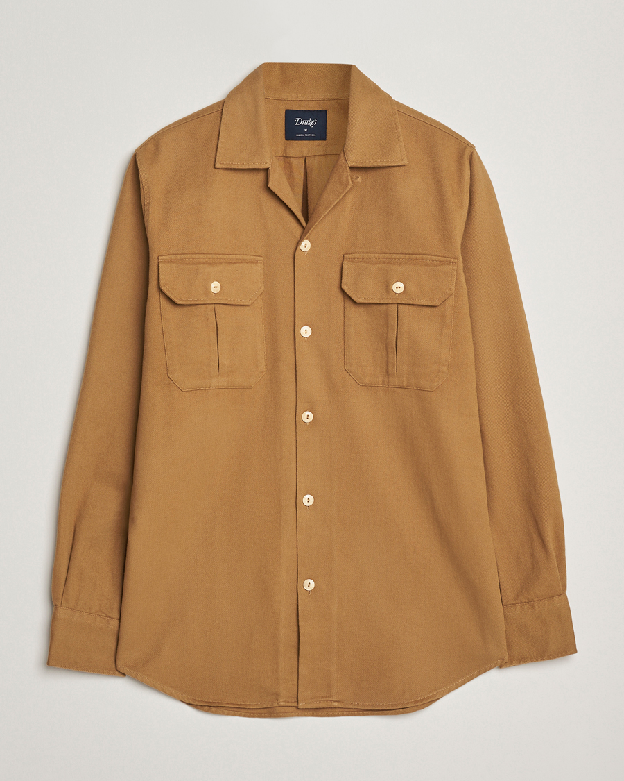 Homme | Chemises | Drake's | Brushed Twill Camp Collar Shirt Sand
