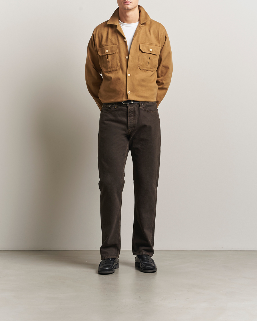 Homme | Chemises | Drake's | Brushed Twill Camp Collar Shirt Sand