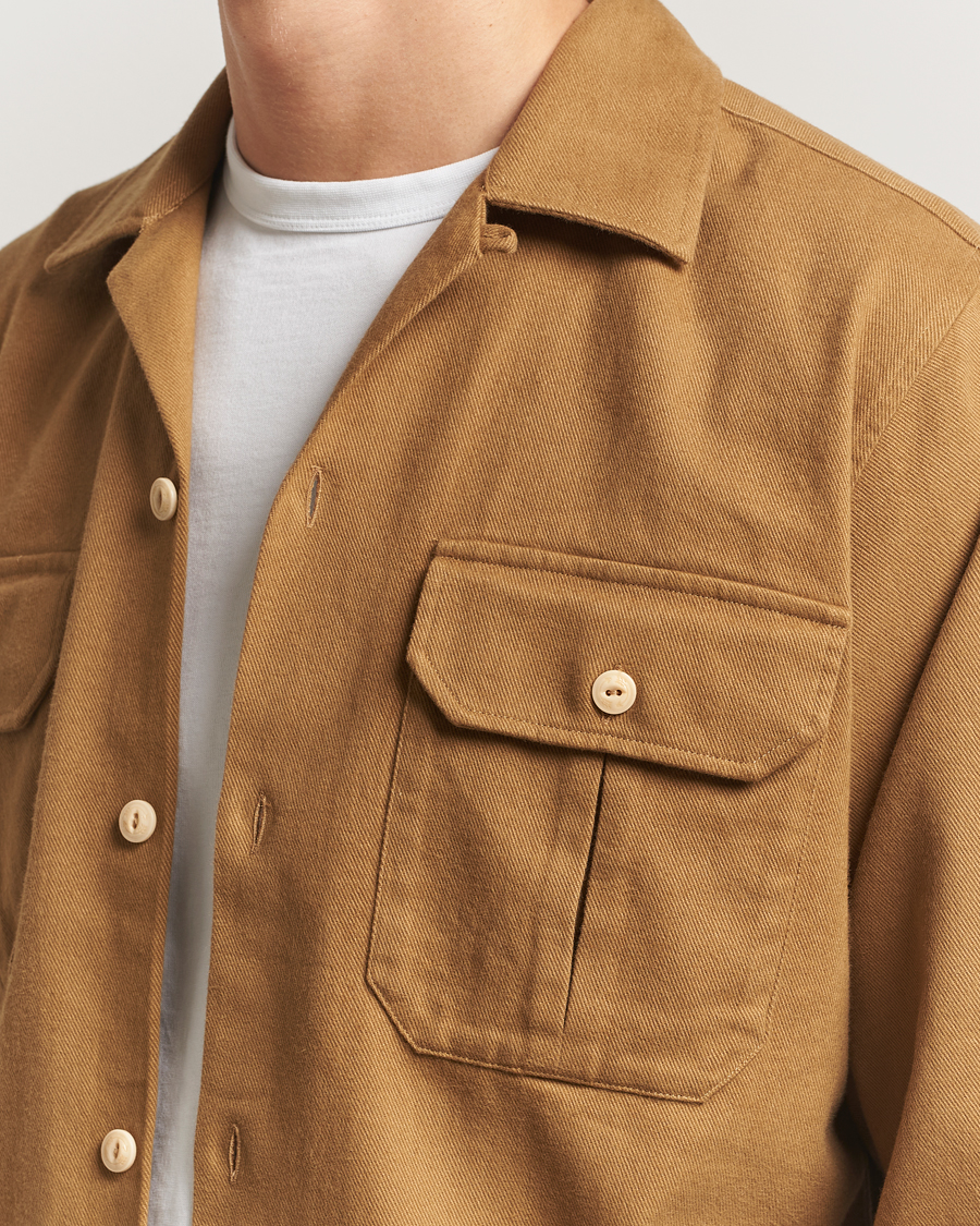 Homme | Chemises | Drake's | Brushed Twill Camp Collar Shirt Sand
