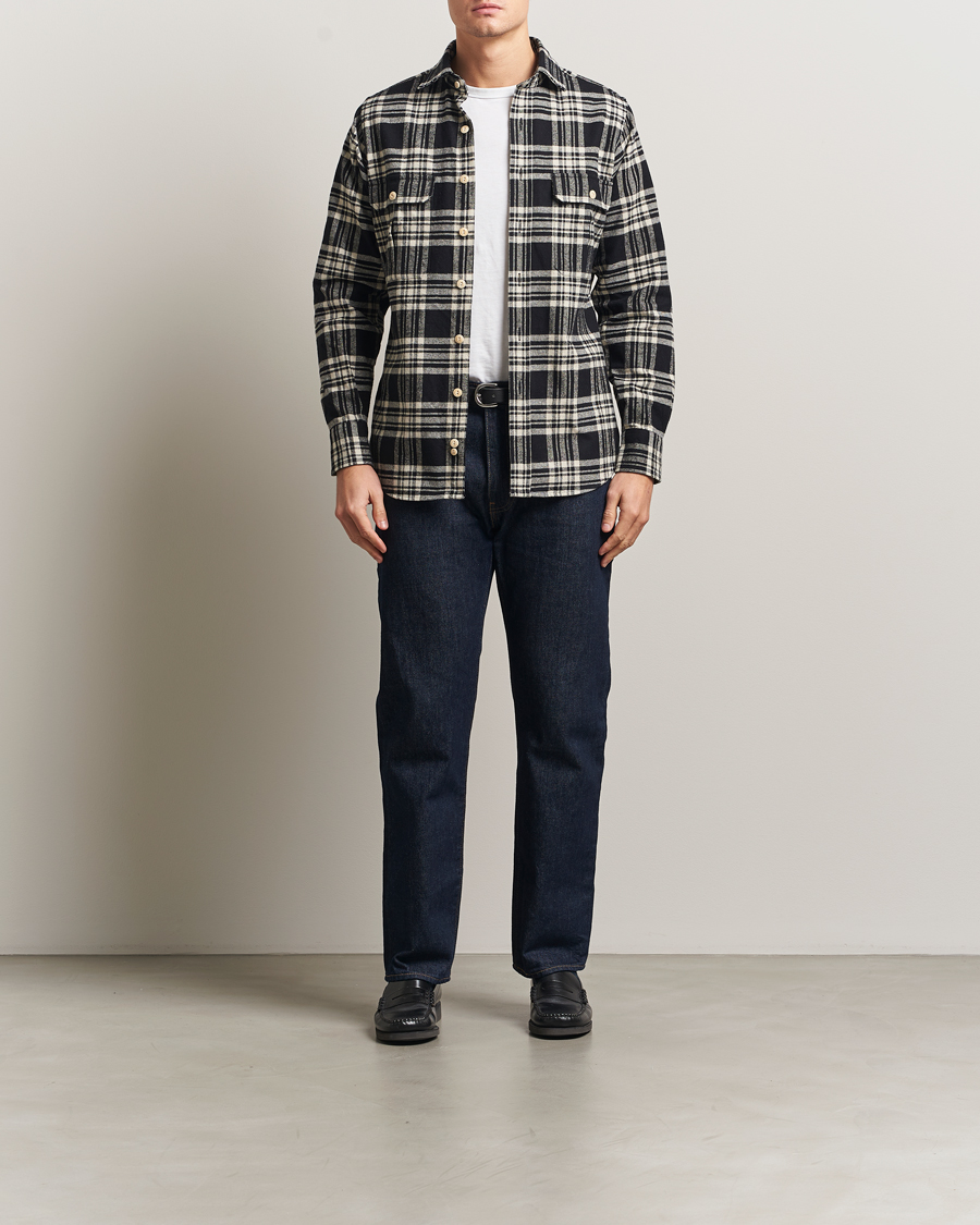 Homme | Chemises | Drake's | Check Heavy Cotton Work Shirt Navy/White