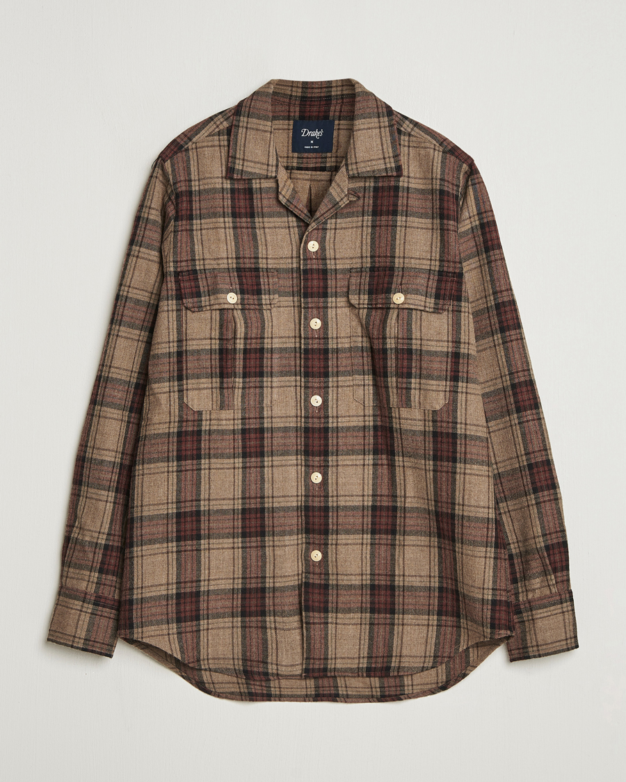 Homme | Chemises | Drake's | Wool Camp Collar Work Shirt Brown