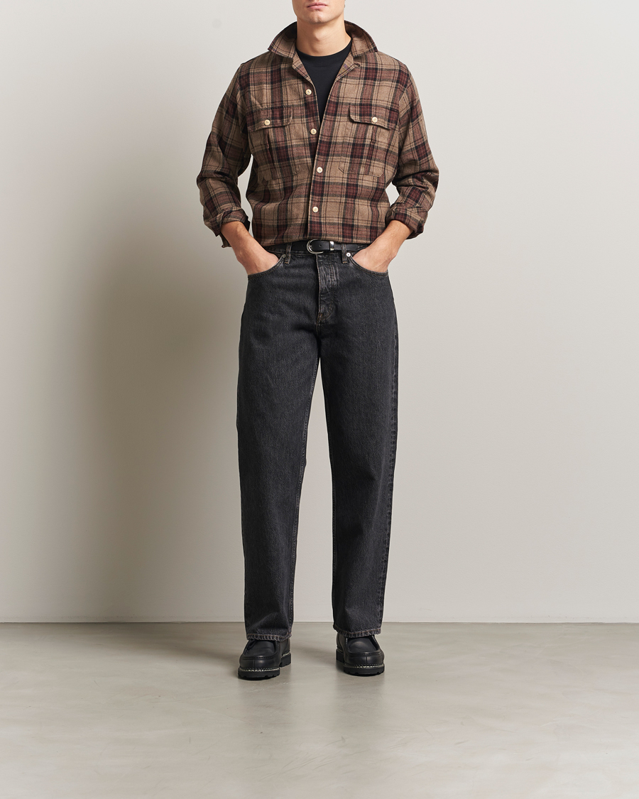 Homme | Chemises | Drake's | Wool Camp Collar Work Shirt Brown