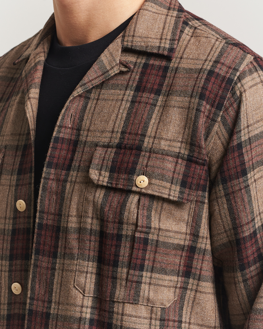 Homme | Chemises | Drake's | Wool Camp Collar Work Shirt Brown