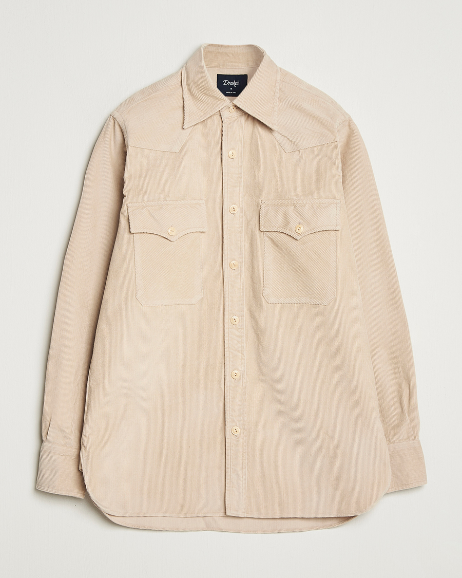 Homme | Chemises | Drake's | Fine Corduroy Work Shirt Ecru
