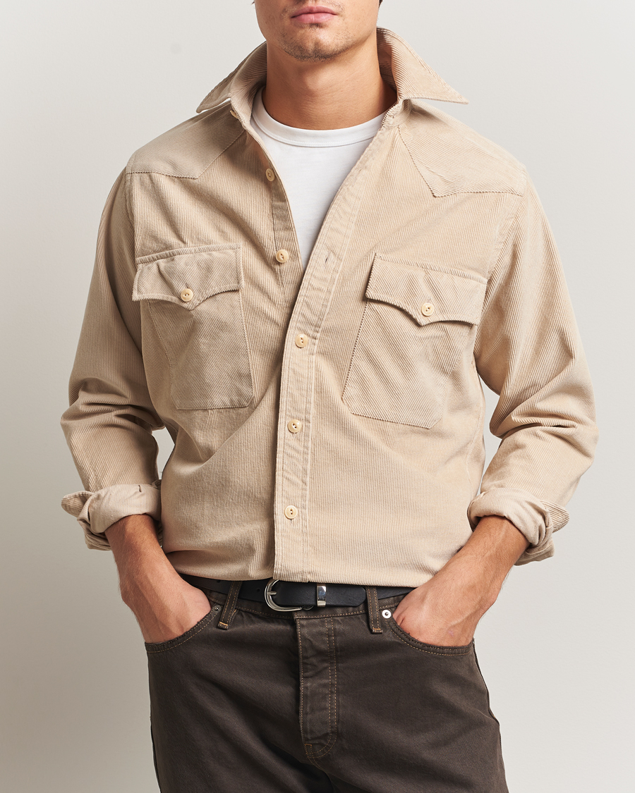 Homme | Chemises | Drake's | Fine Corduroy Work Shirt Ecru