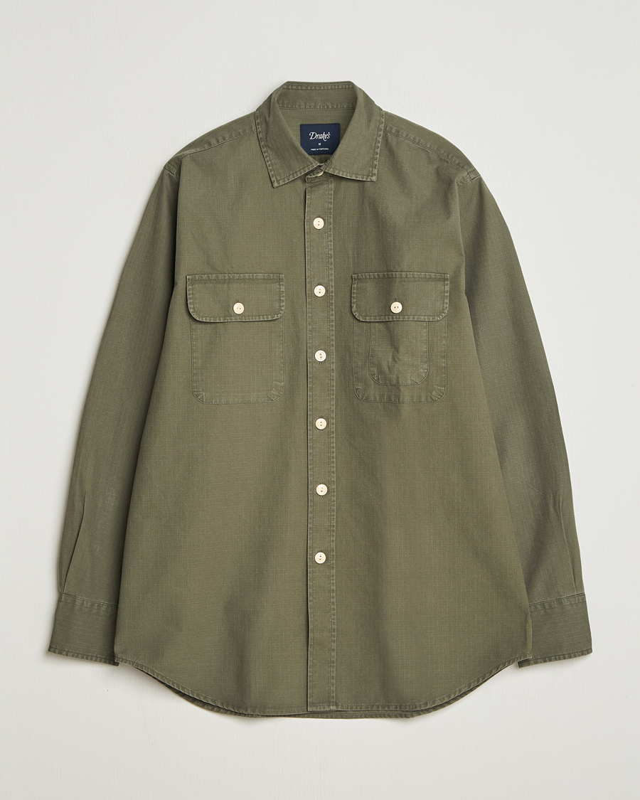 Homme | Chemises | Drake's | Ripstop Work Shirt Green