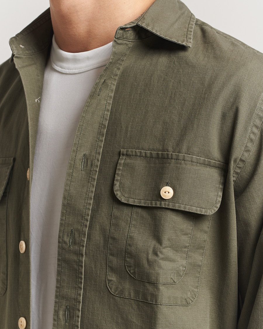 Homme | Chemises | Drake's | Ripstop Work Shirt Green