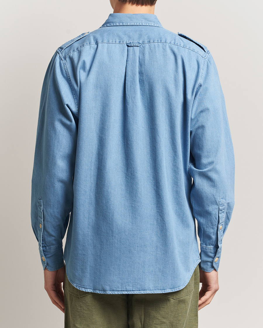 Homme | Chemises | Drake's | Denim Epaulette Shirt Blue