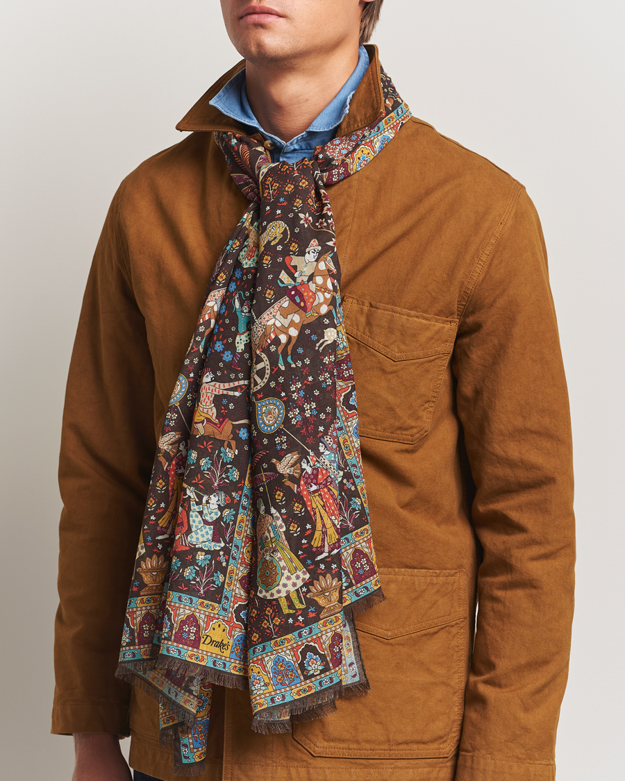 Homme | Drake's Mogul Garden Scarf Brown | Drake's | Mogul Garden Scarf Brown