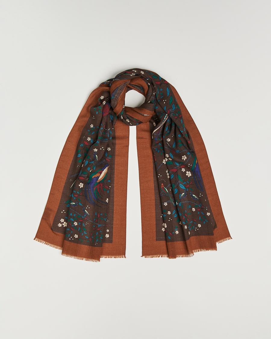 Homme | Drake's Birds Of Paradise Print Scarf Brown | Drake's | Birds Of Paradise Print Scarf Brown