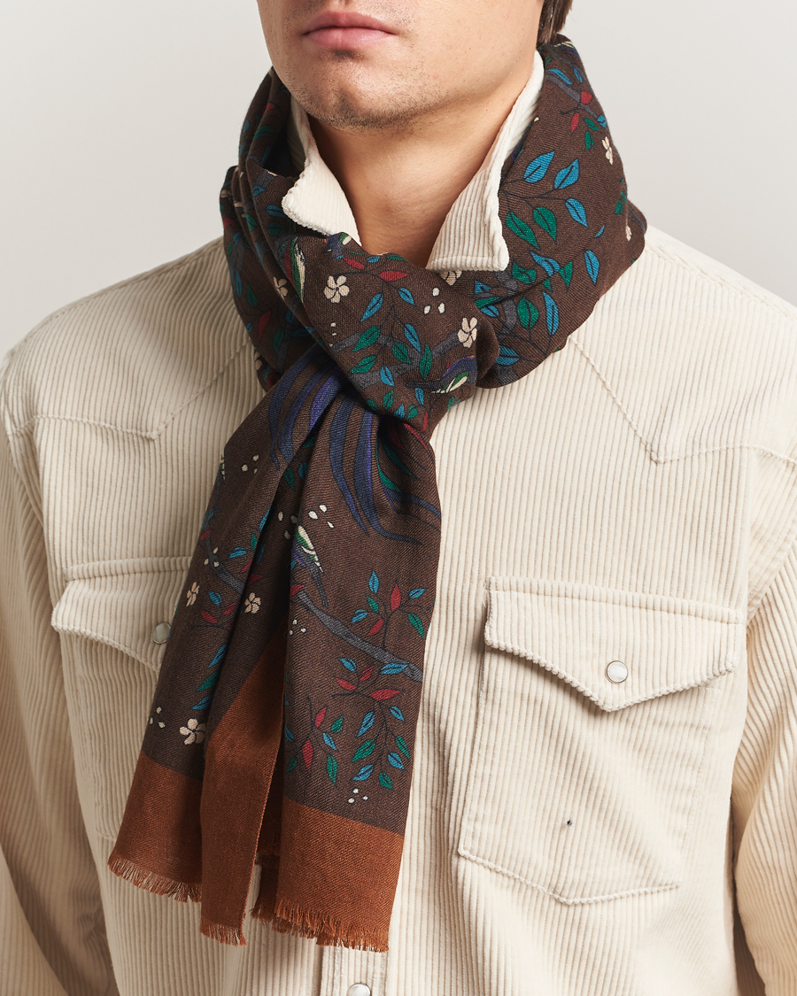 Homme | Drake's Birds Of Paradise Print Scarf Brown | Drake's | Birds Of Paradise Print Scarf Brown