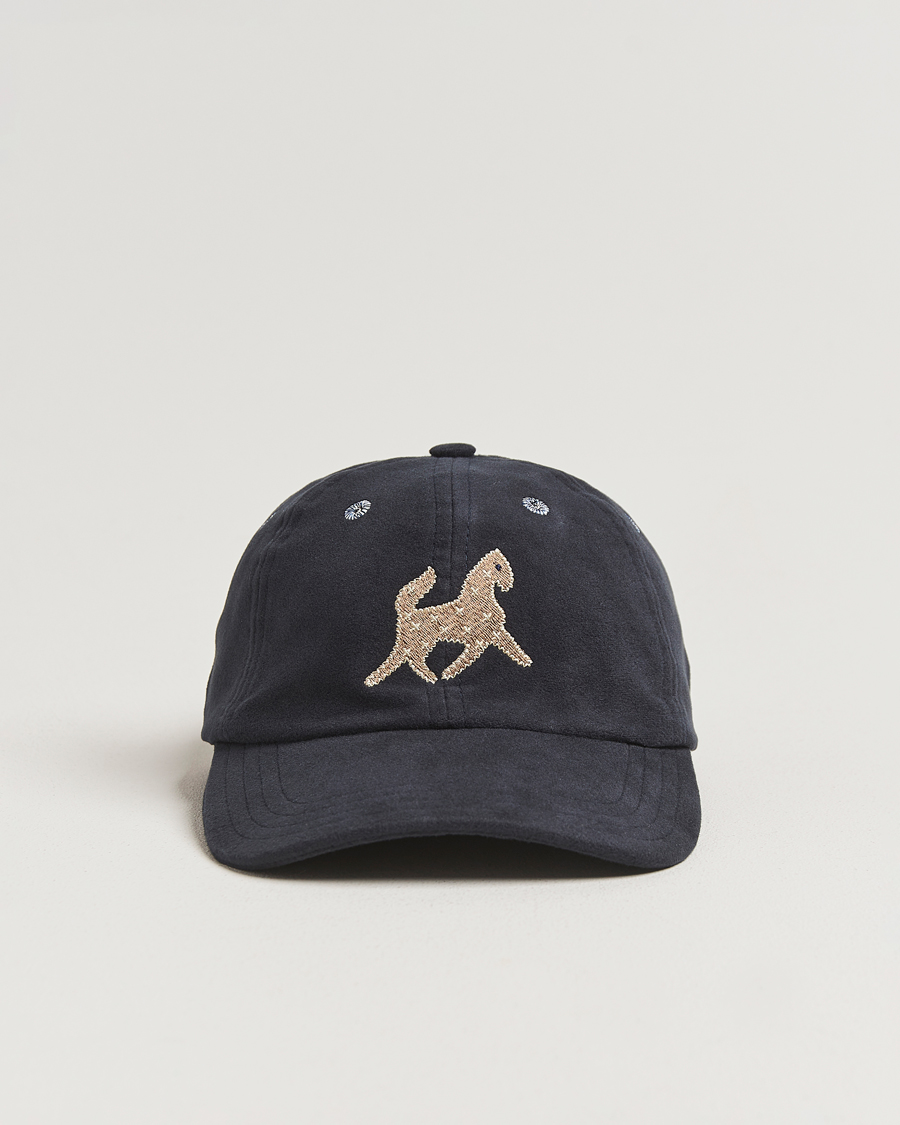Homme | Drake's Horse Applique Moleskin Baseball Cap Navy | Drake's | Horse Applique Moleskin Baseball Cap Navy
