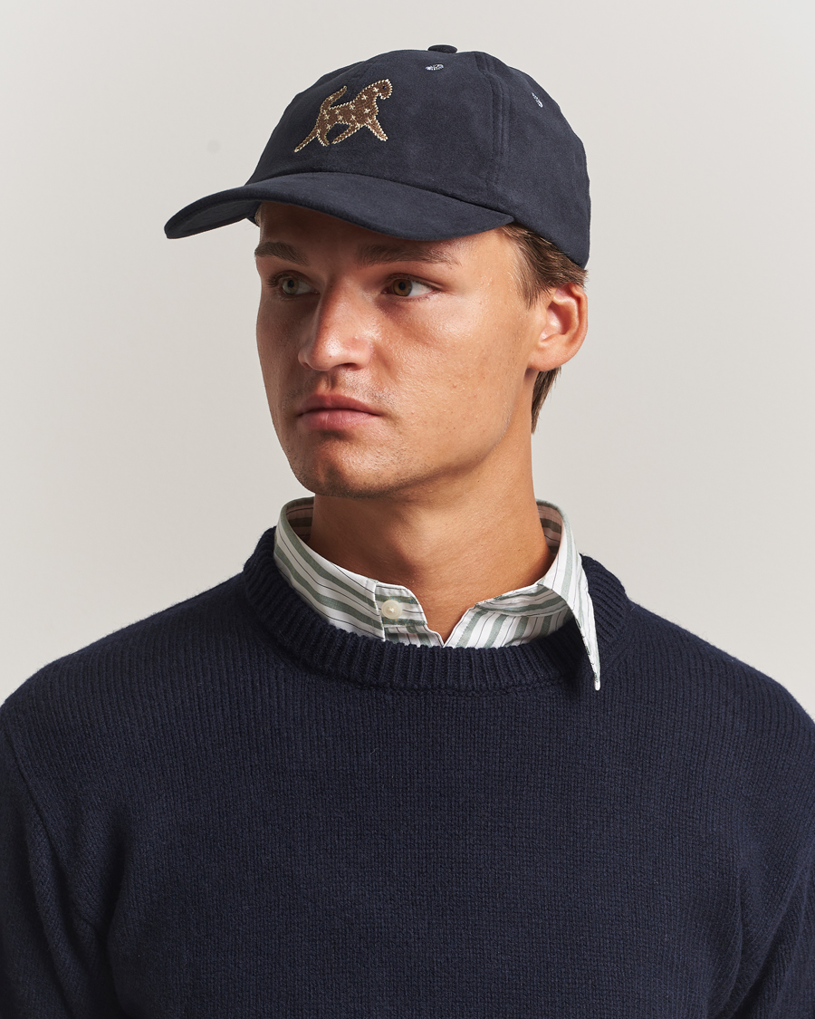 Homme | Drake's Horse Applique Moleskin Baseball Cap Navy | Drake's | Horse Applique Moleskin Baseball Cap Navy
