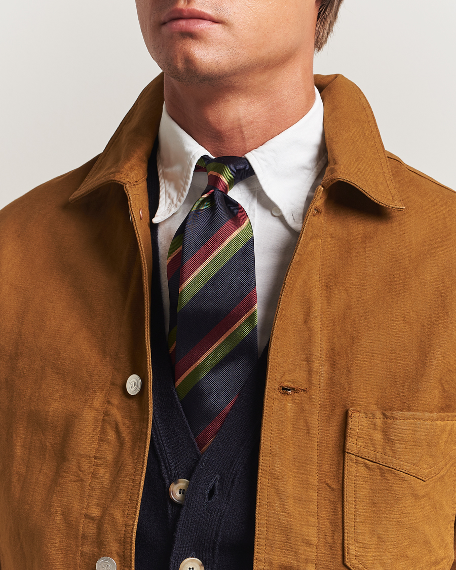 Homme | Cravates | Drake's | Sandwitch Stripe Reppe Silk Tie Navy