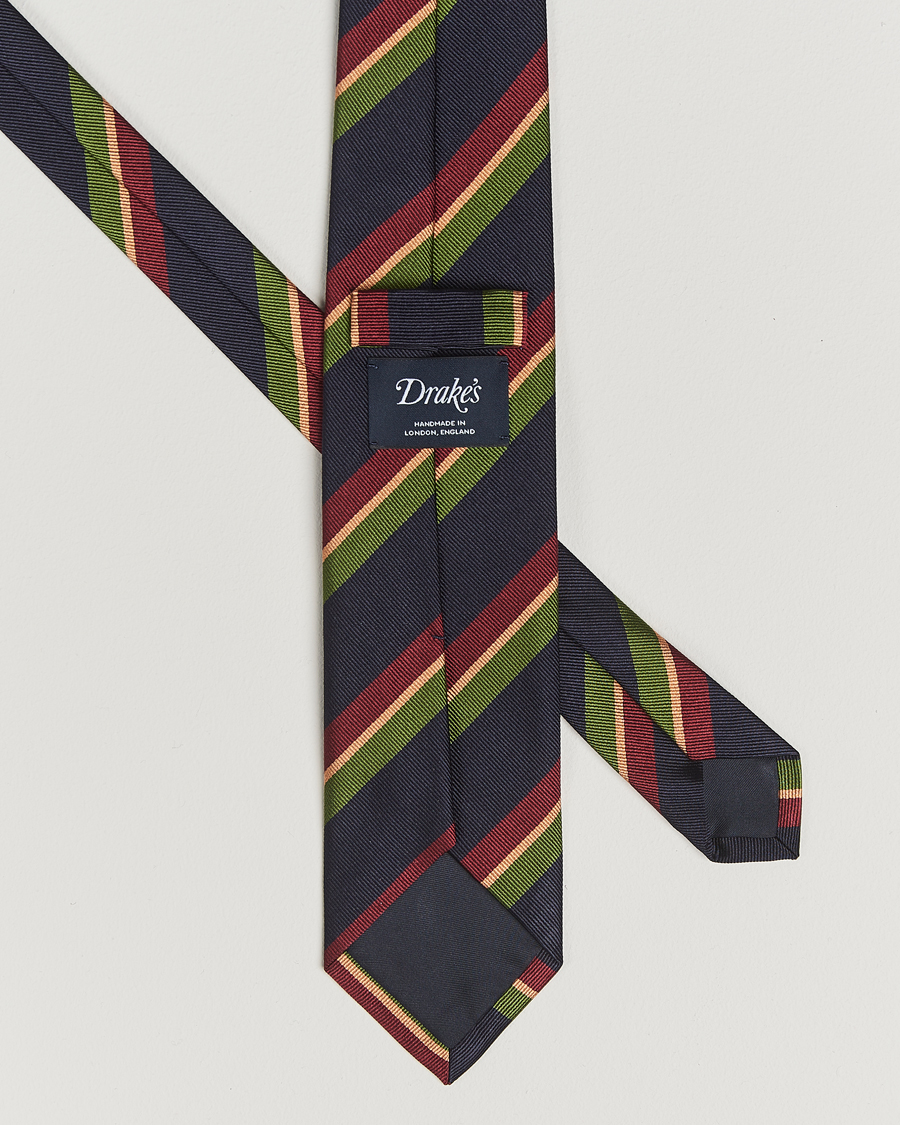 Homme | Cravates | Drake's | Sandwitch Stripe Reppe Silk Tie Navy