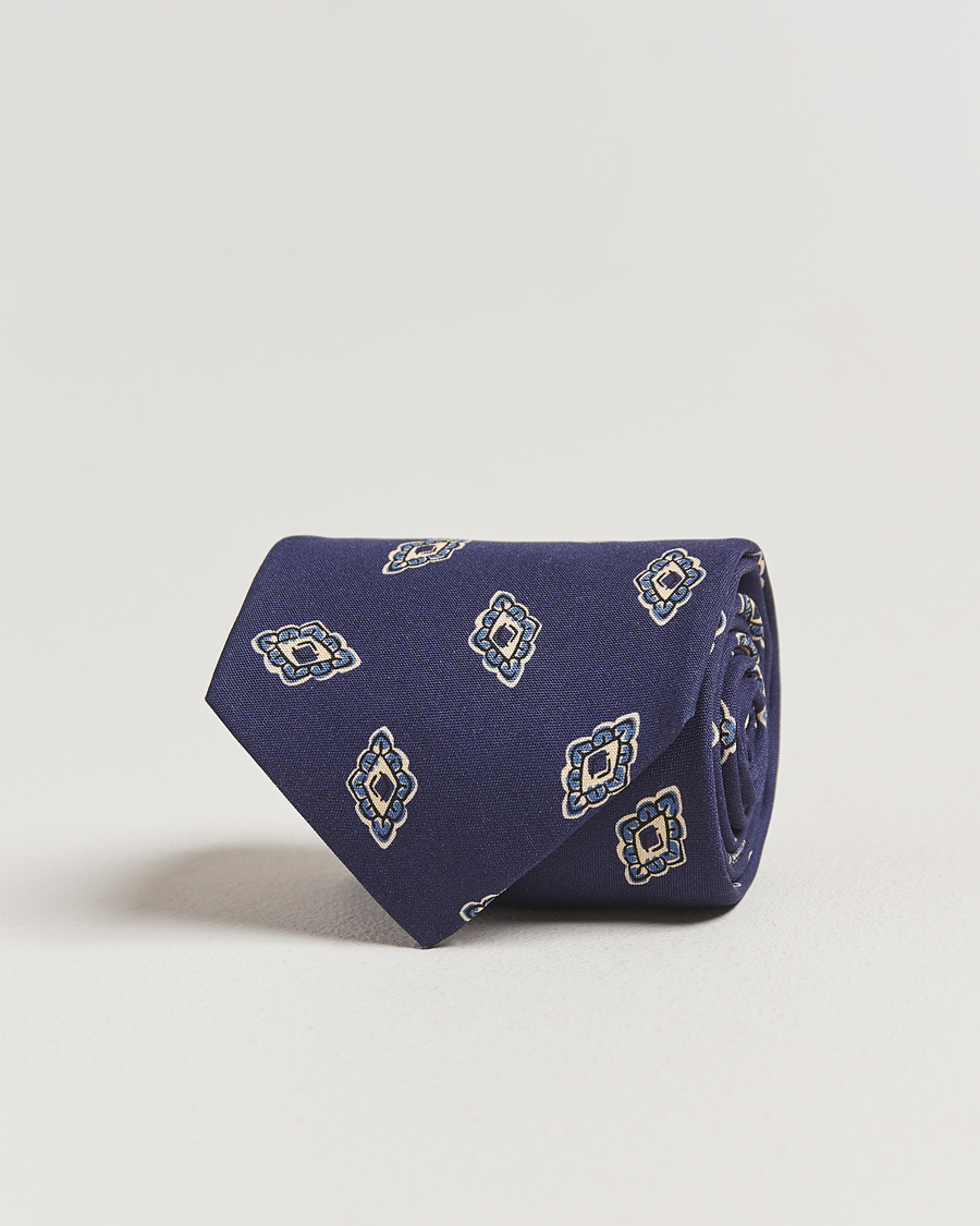 Homme | Drake's Diamond Petals Habotai Silk Tie Navy | Drake's | Diamond Petals Habotai Silk Tie Navy