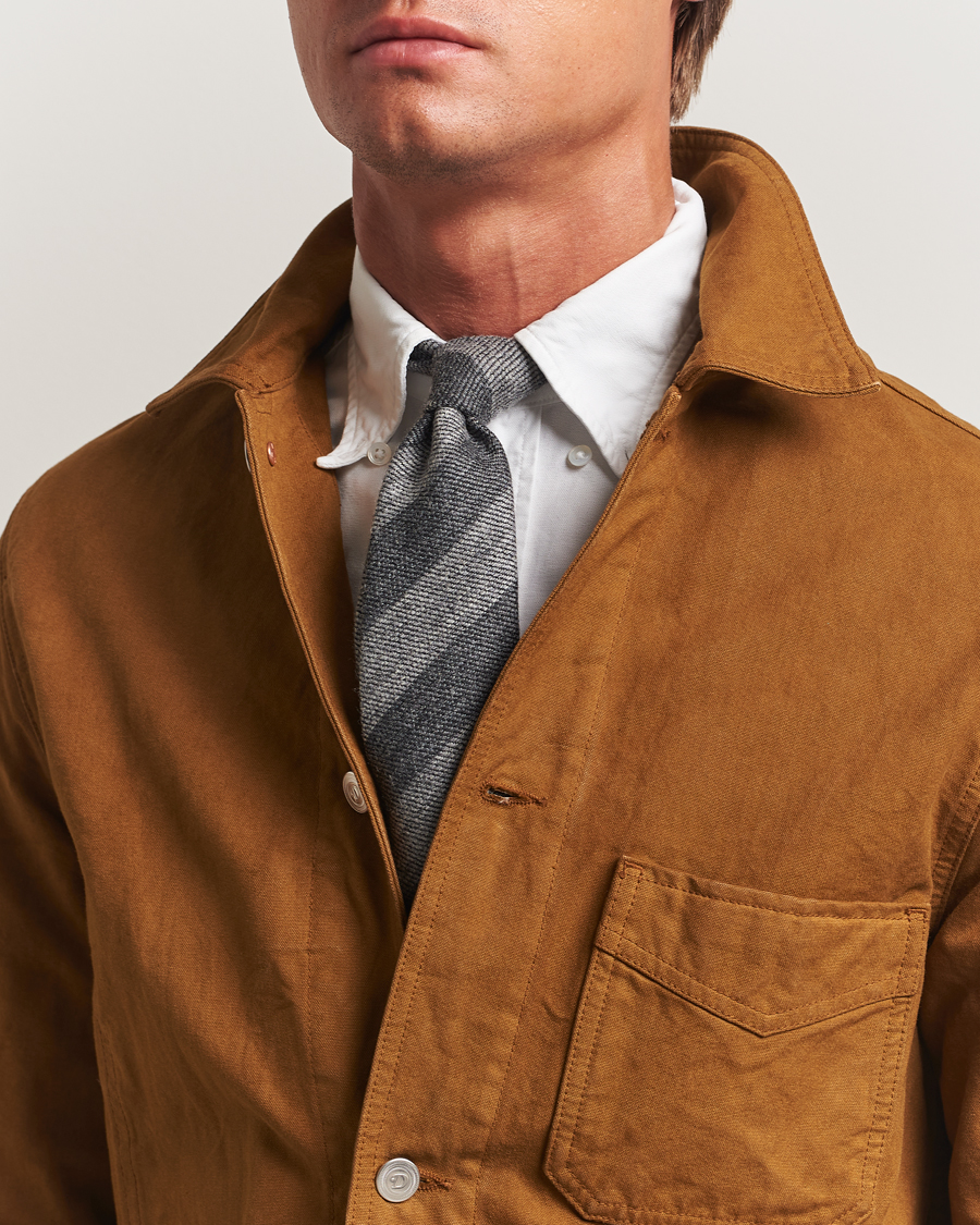 Homme | Drake's Dual Stripe Wool Tie Grey | Drake's | Dual Stripe Wool Tie Grey