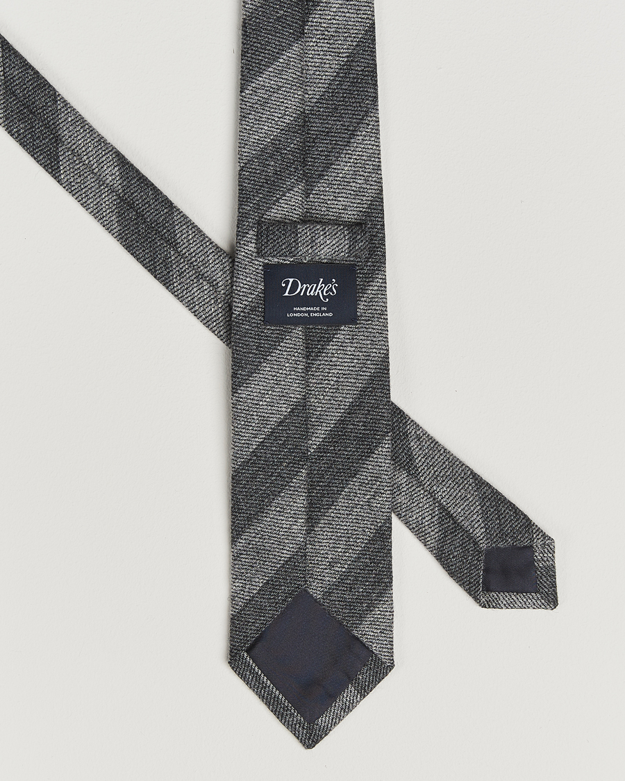 Homme | Drake's Dual Stripe Wool Tie Grey | Drake's | Dual Stripe Wool Tie Grey