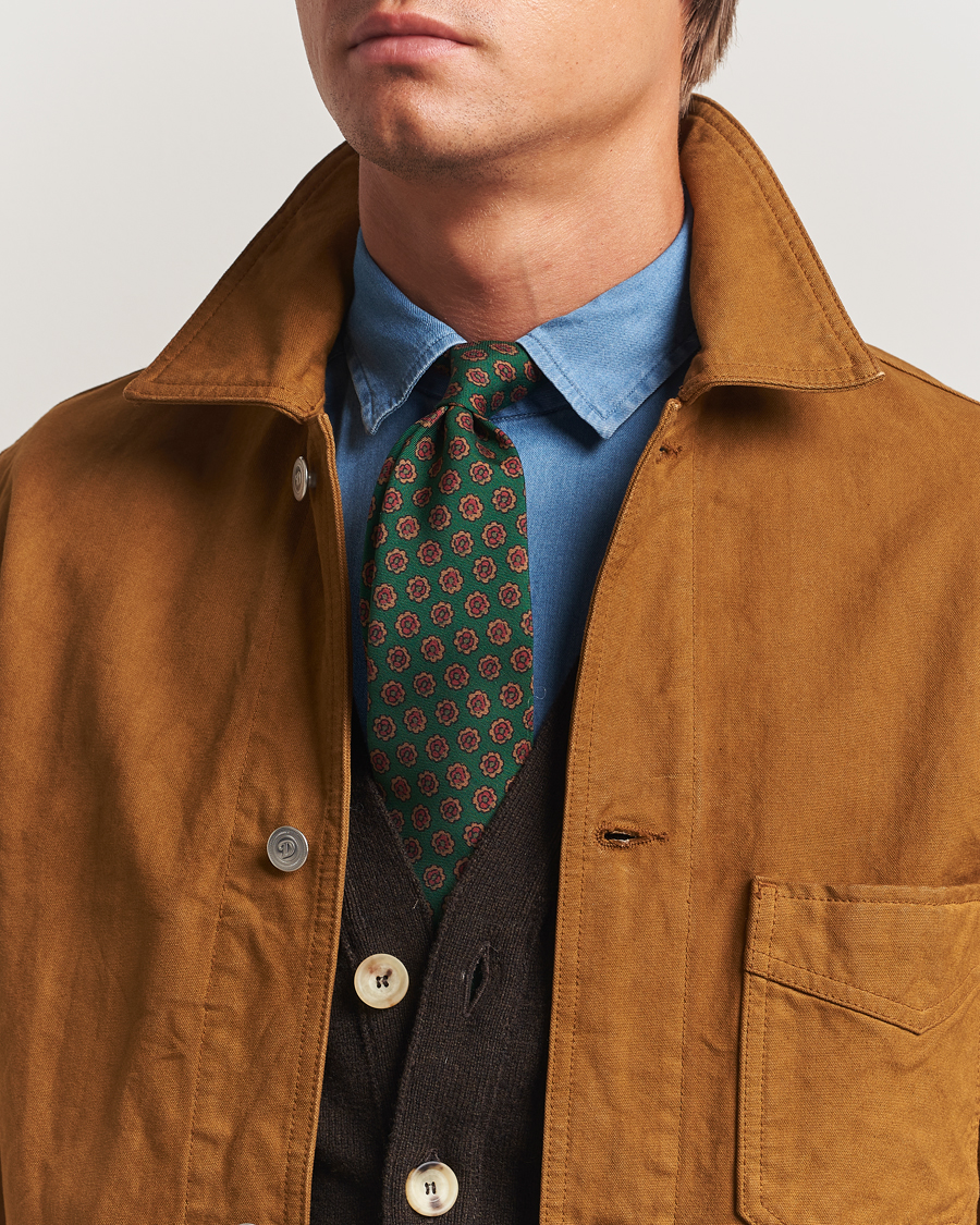 Homme | Drake's Mini Florals Wool/Silk Tie Green | Drake's | Mini Florals Wool/Silk Tie Green