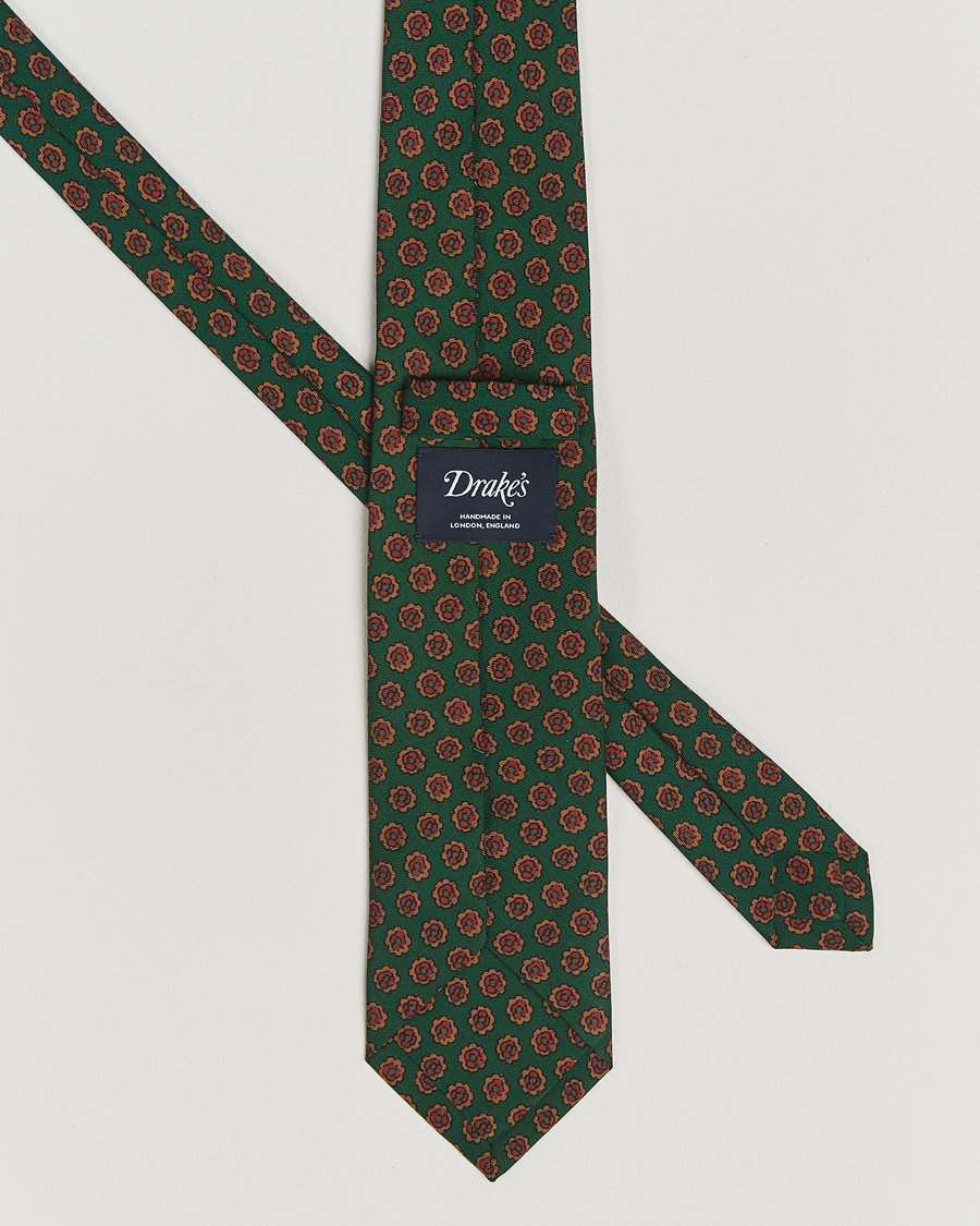 Homme | Drake's Mini Florals Wool/Silk Tie Green | Drake's | Mini Florals Wool/Silk Tie Green