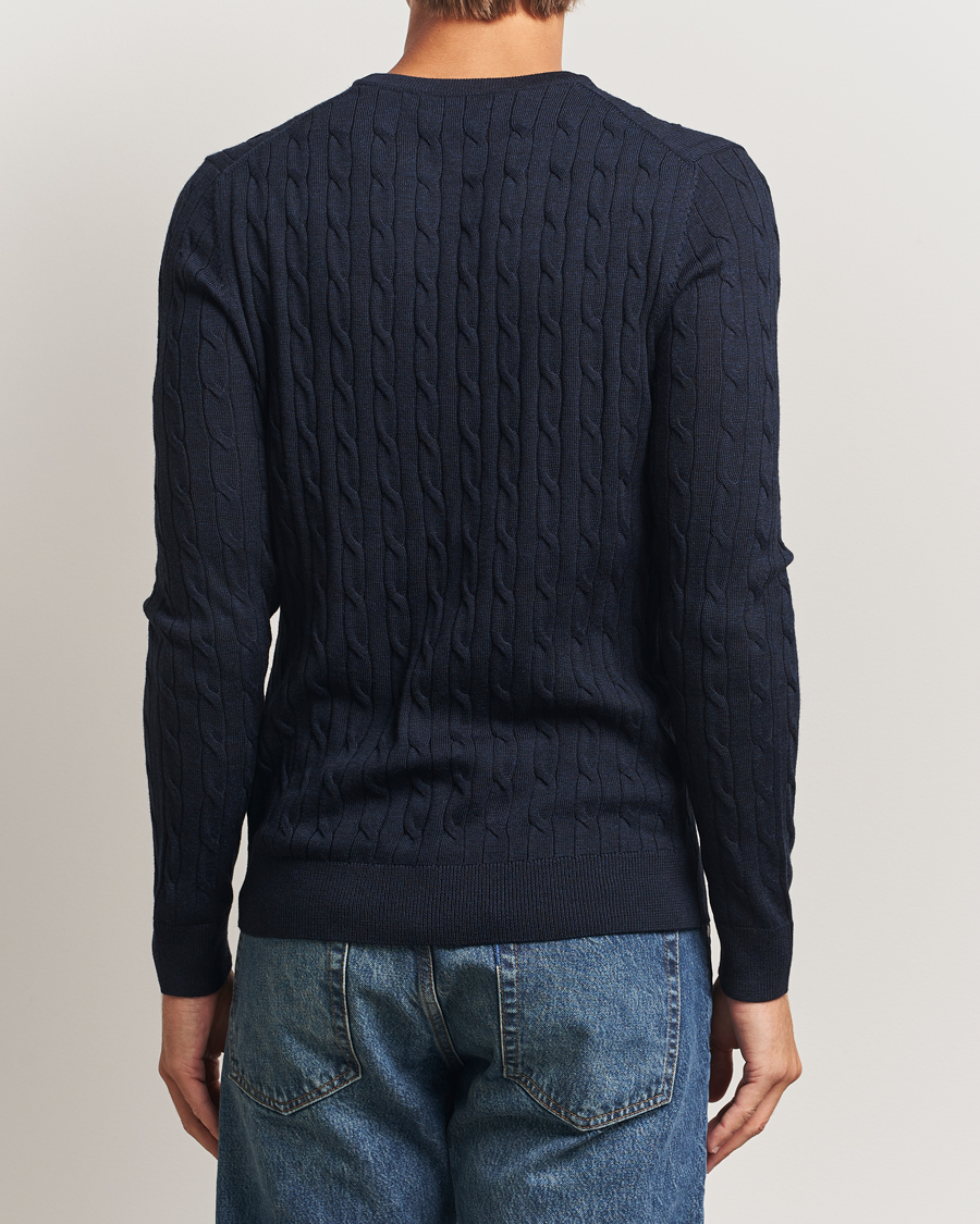 Homme | Gilets | Morris | Merino Cable O-Neck Navy