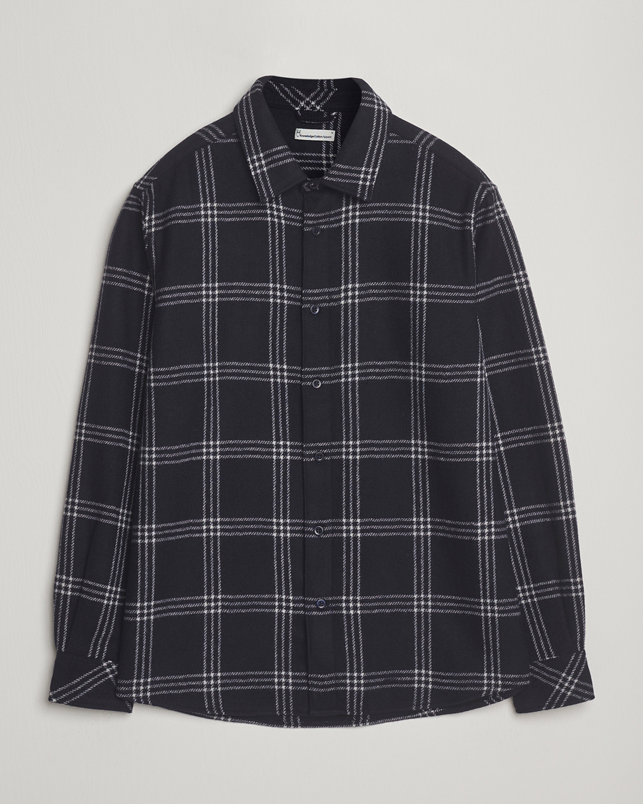 Homme | Chemises | KnowledgeCotton Apparel | Merino Wool Check Overshirt Blue