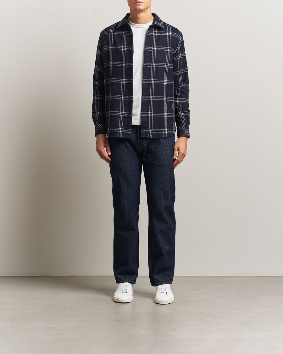Homme | Chemises | KnowledgeCotton Apparel | Merino Wool Check Overshirt Blue