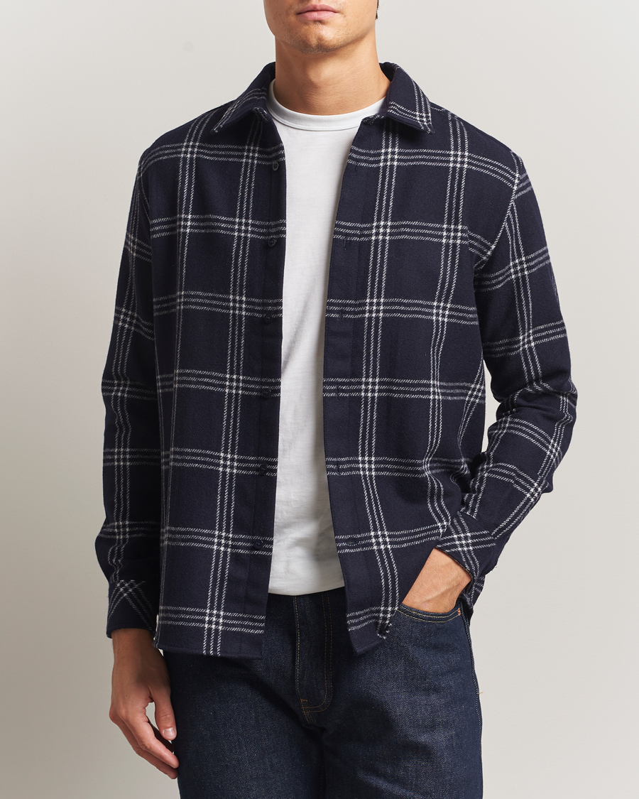 Homme | Chemises | KnowledgeCotton Apparel | Merino Wool Check Overshirt Blue