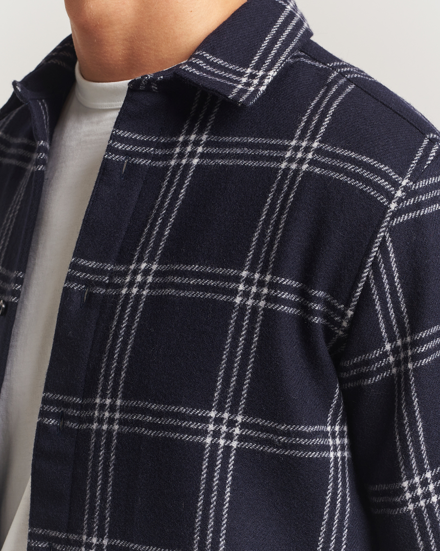 Homme | Chemises | KnowledgeCotton Apparel | Merino Wool Check Overshirt Blue