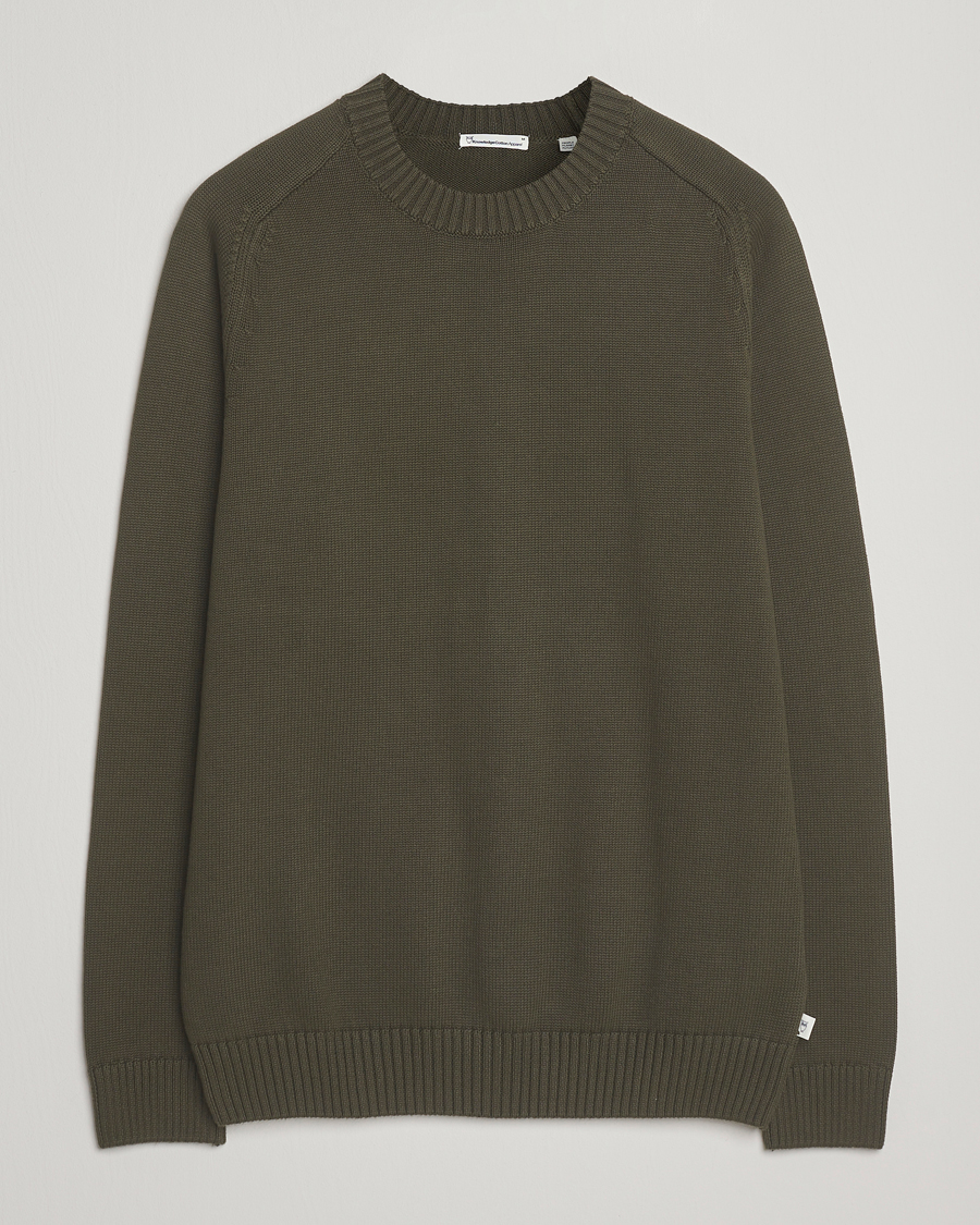 Homme | Pulls Et Tricots | KnowledgeCotton Apparel | Plain Knitted Cotton Crewneck Forest Night